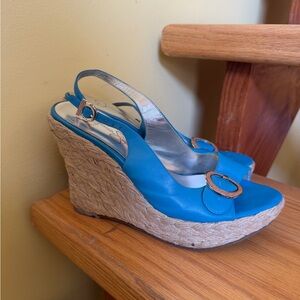 Jessica Simpson Blue Espadrille Wedge Slingback Sandals
